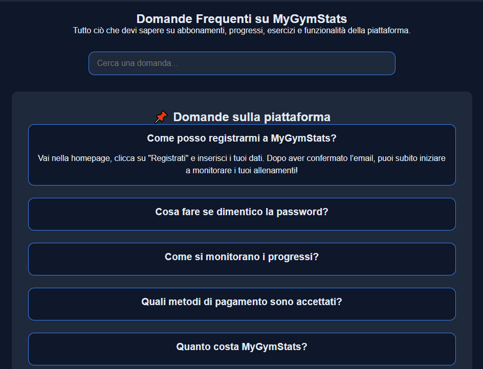 Sezione FAQ - Sito Web Portfolio